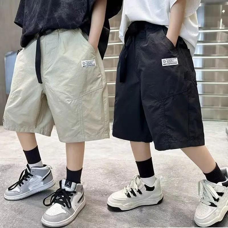 Kids Casual Solid Color Cargo Shorts for Tween Boys Summer Shorts Teenage Child Brief Knee-Length Pants