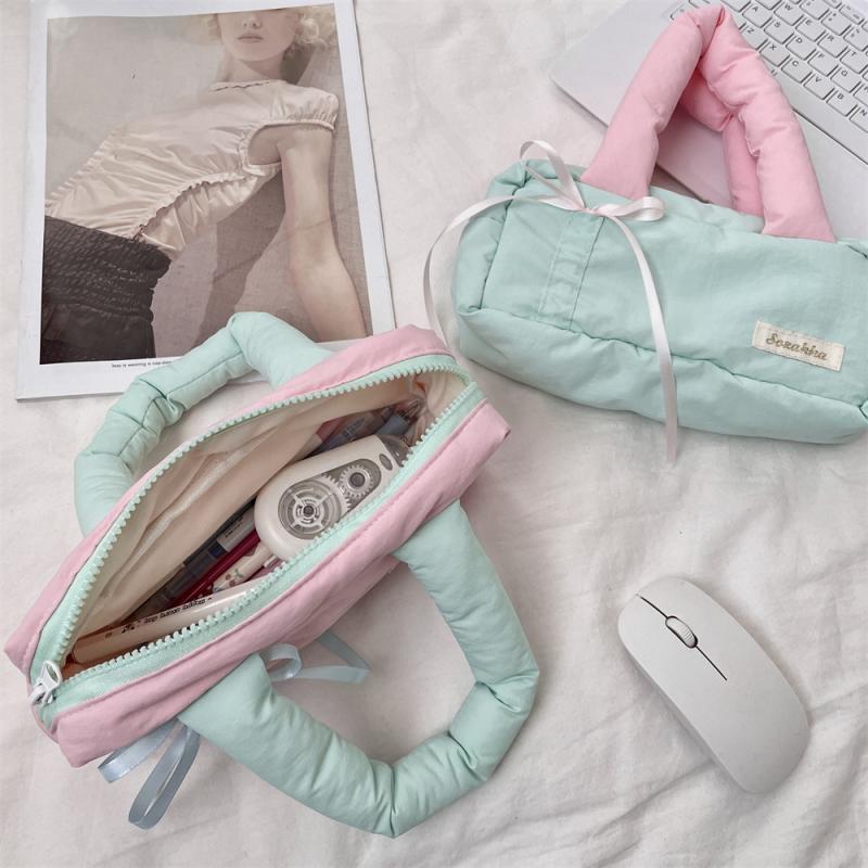 Cute Multi Color Bow Pencil Case Large Capacity Multi Functional Pencil Storage Bag Students Pen Bag Handheld Makeup Bag