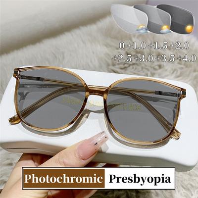 Dámské Retro Trendy Brýle na Presbyopii Inteligentní Fotochromatické Brýle na Čtení 2 v 1 Brýle na Dálku Dioptrický Předpis