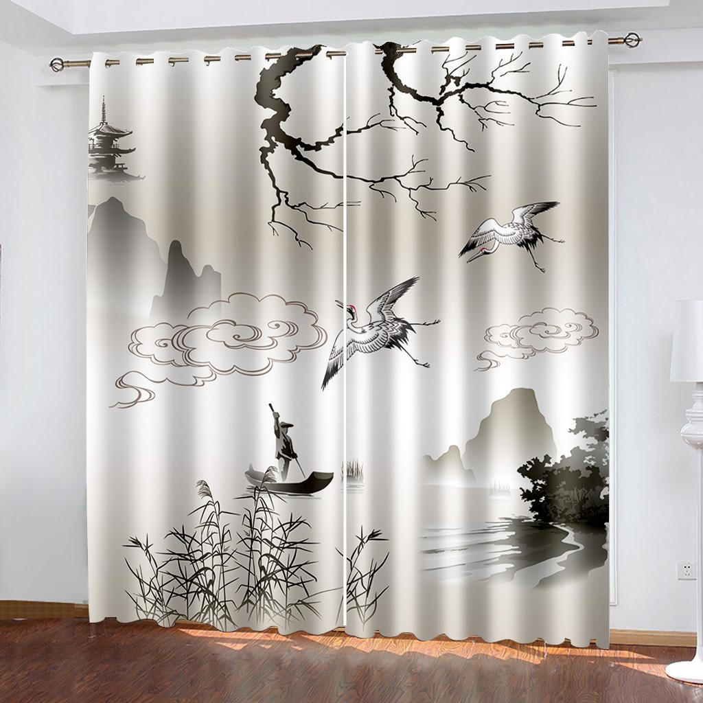 

3D Зимняя снежная сцена Шторы Снеговик Лось Животное 2 панели Гостиная Спальня Кухня Балкон Окно Декор Шторы 50W130H(CM)X2PCS&Hook