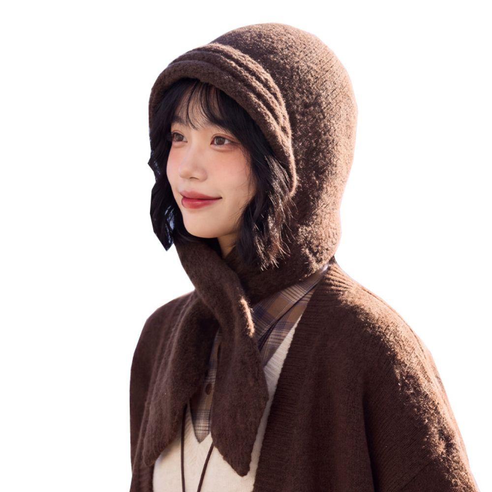 Full Coverage Knitted Hooded Scarf Hat Knit Fabric Winter Beanie Hat New Knit Hood Scarf
