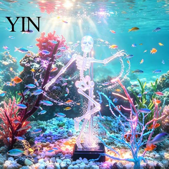 Underwater Halloween Accessories Dancing Skeleton Bubbler Aquarium Decoration, Movable Pneumatic Fish Tank Ornament Betta Ornaments with 1-Meter