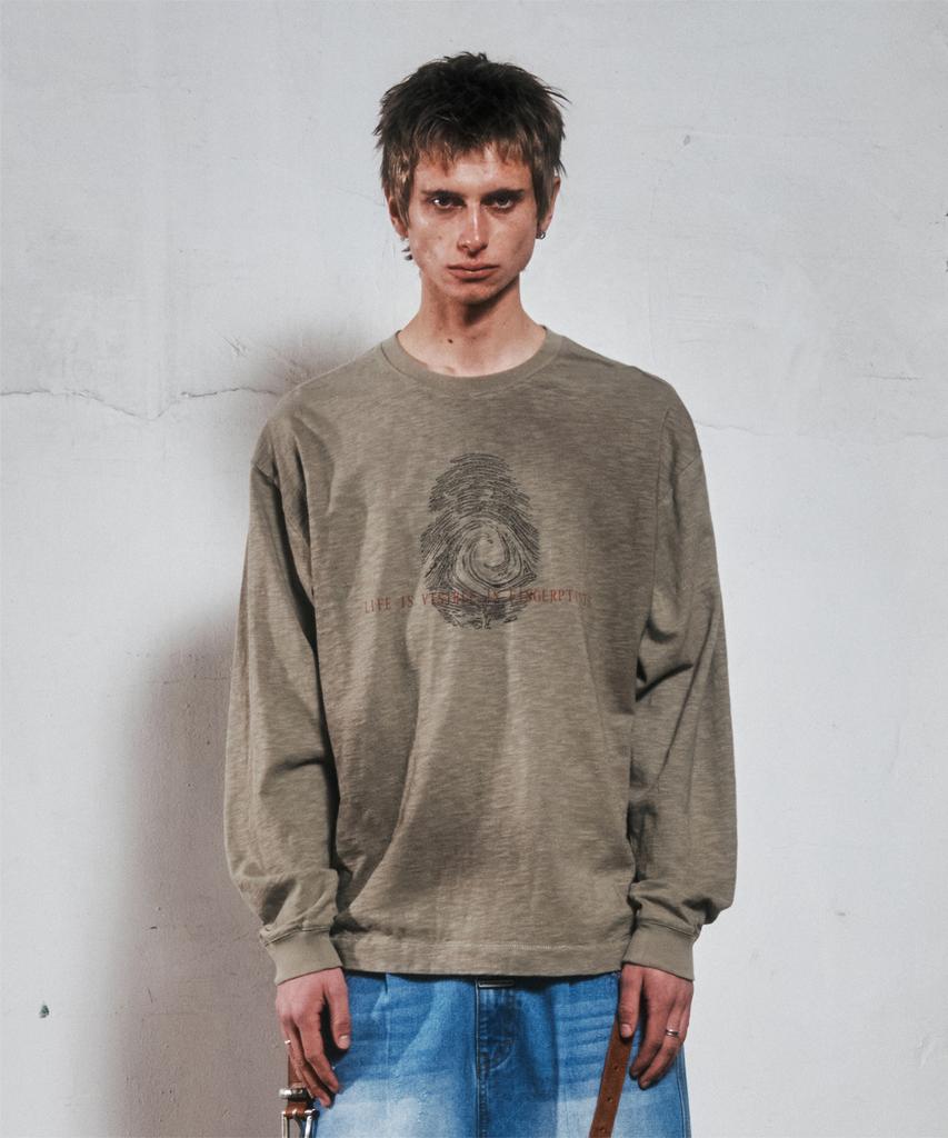 THEVINYLHOUSE Fingerprint Slub Ls Tee Olive