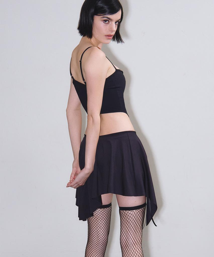 Binaj Asymmetrical Ruffle Skirt Cover-Up (Black)