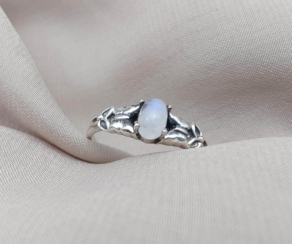Rainbow Moonstone Goddess Ring: 925 Sterling Silver, Spiritual Jewelry