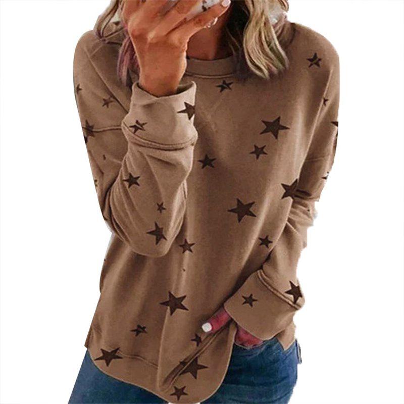 Tunic Casual Women Crew Neck Long Sleeve T Shirt Loose Star Print Tee Blouse Top