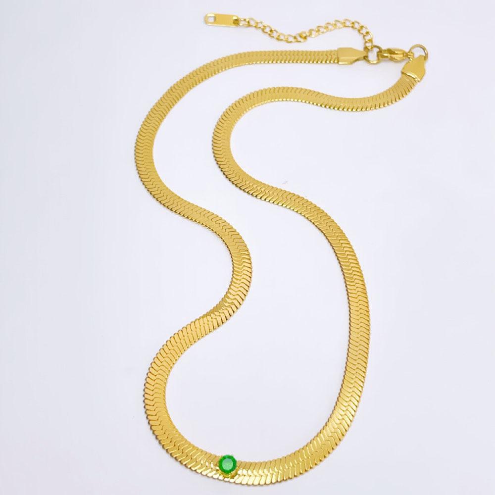 Легкая Роскошь Маленькая Модная Зеленый Алмаз Змеиная Кость Ожерелье Женское Популярная Личность Темперамент Титановая Сталь Ключица Цепь Универсальная