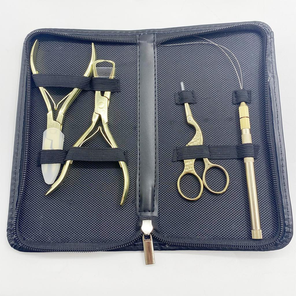 Black Color Hair Extension Tools Kit with Micro Beads Closer Plier Loop Threader Scissors Weaving Needles and Clips
