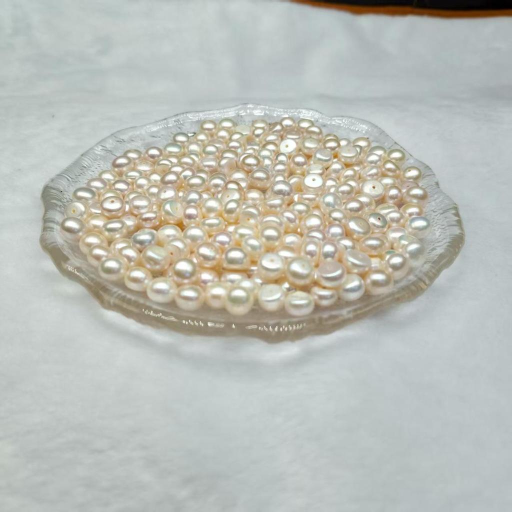 7.5-8.5mm 4A Freshwater Pearl Muffin Bead, Half-Drilled Nude Manta Rose for DIY Earrings or Rings.