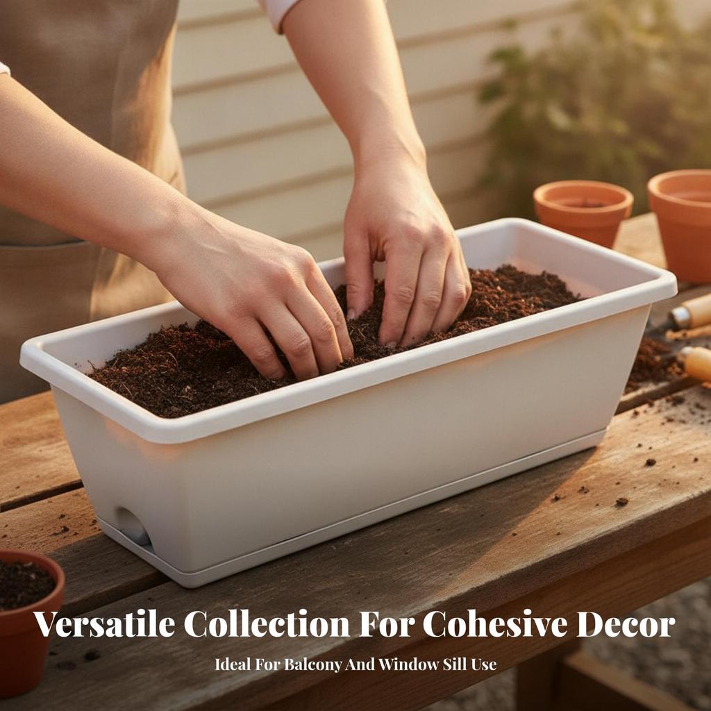 5 Pieces Rectangular Planter with Tray Long-Lasting Trough Drainage