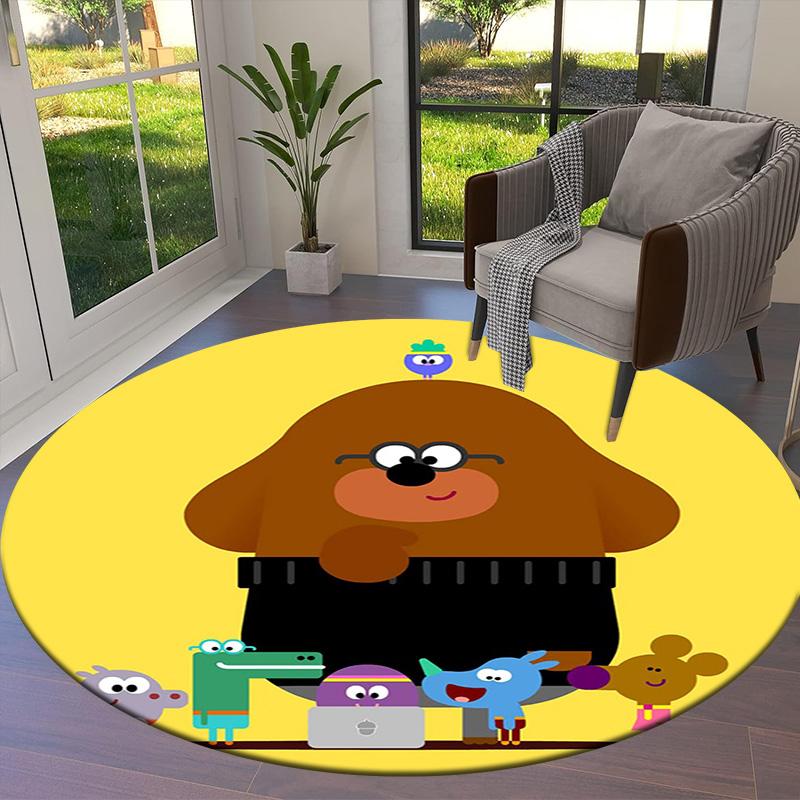 Hey Duggee Round Area Rug,Carpet Rug for Living Room Bedroom Sofa Playroom Decor,Non-slip Floor Mat