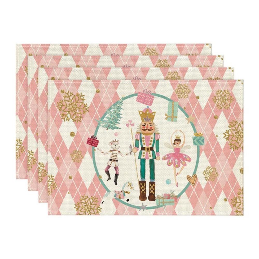 4pcs Non Slip Table Mat Rectangular Tableware Pad Household Christmas Placemat  Festival