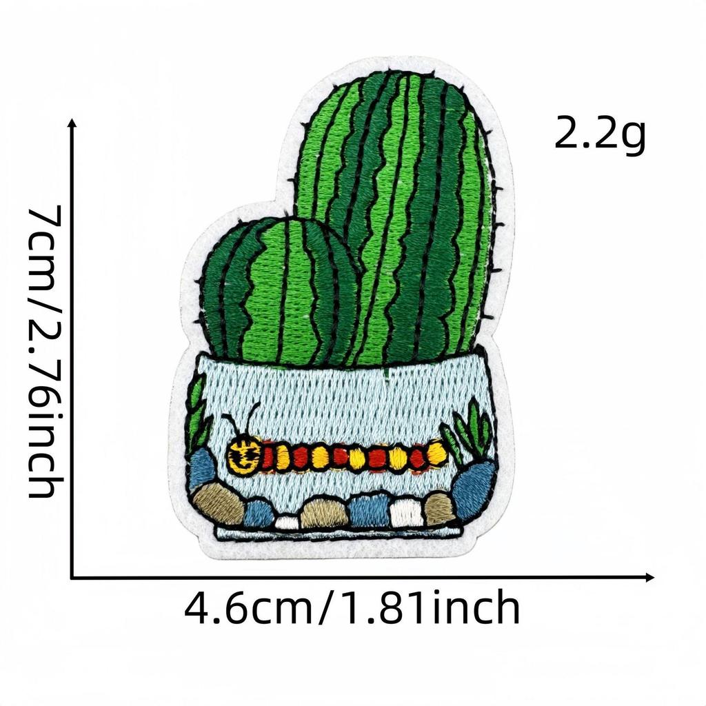 Cartoon Cactus Embroidered Cloth Patch with Hot Melt Adhesive