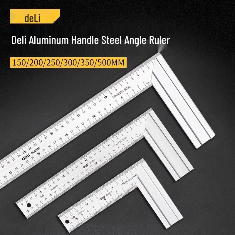 Deli 90-Degree Stainless Steel Angle Ruler