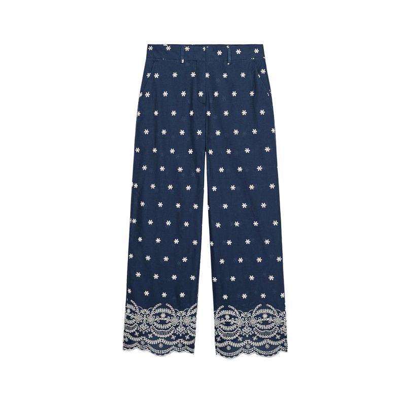 Embroidered High Waist Wide Leg Casual Trousers 3584837 Print Embroidered Trendy Casual Shirts 2435837