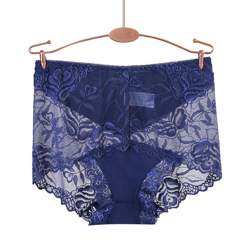 8 Color Plus Size Women Panties Sexy Lace Transparent Underwear Panty Seamless Mid-Waist Hip Raise Briefs Cotton Health Lingerie