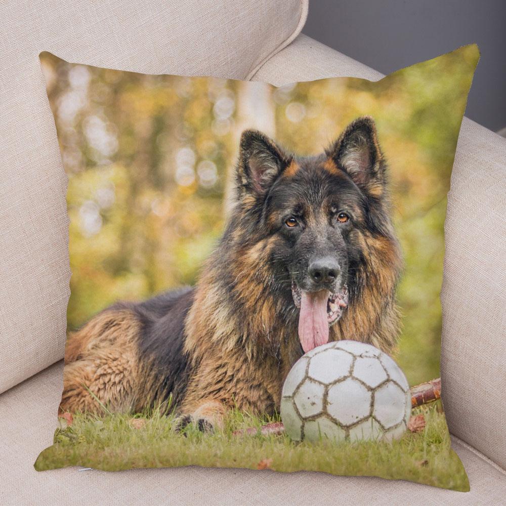Home Decor German Shepherd Pillow Cover Sofa Cushion Pet Animal Polyester Printed Funda De Almohada