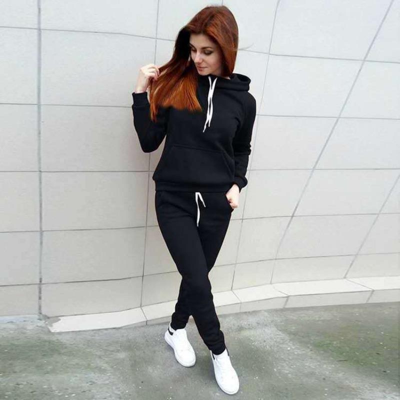 Fashion casual suit women's autumn and winter new velvet hooded sweater sweatpants women's fashion women's