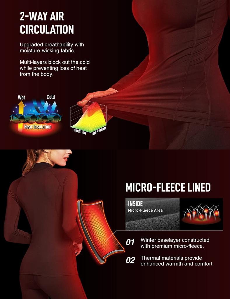 ATHLIO Long Sleeve High Neck Compression Winter Loungewear for and Women's Innerwear, 3-Pack [Moisture Wicking, Stretchy, Fleece-Lined], Multi-Purpose