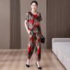 Mother's Summer Two-piece Cotton Silk Pajama Set - Short Sleeve for Women, Wear Indoors or Outside
