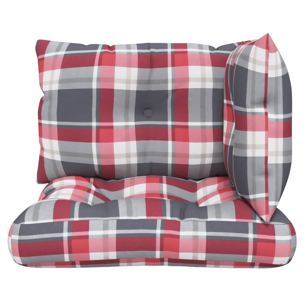 3 Piece Pallet Cushion Set Red Checkered Pattern Fabric