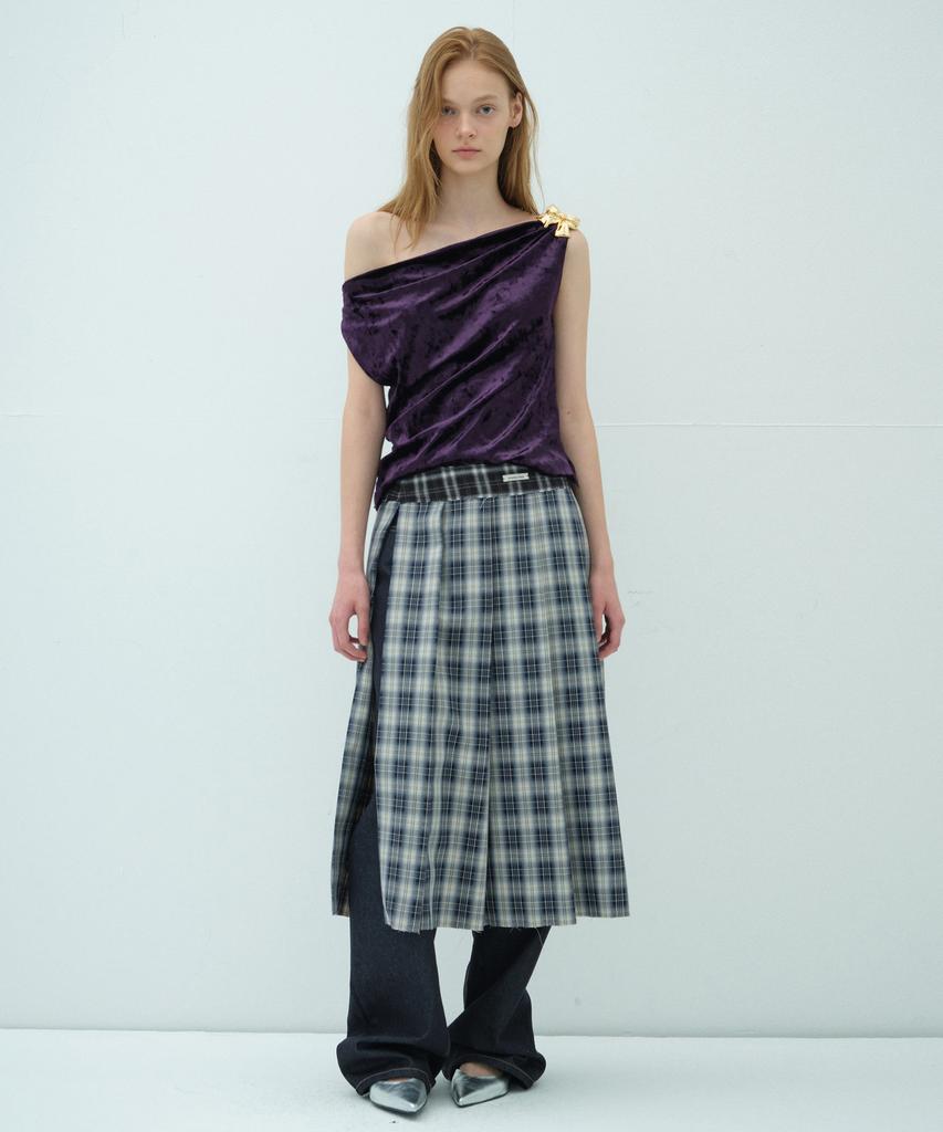 Obeodyupeulleeo Check Layered Wrap Skirt_Navy