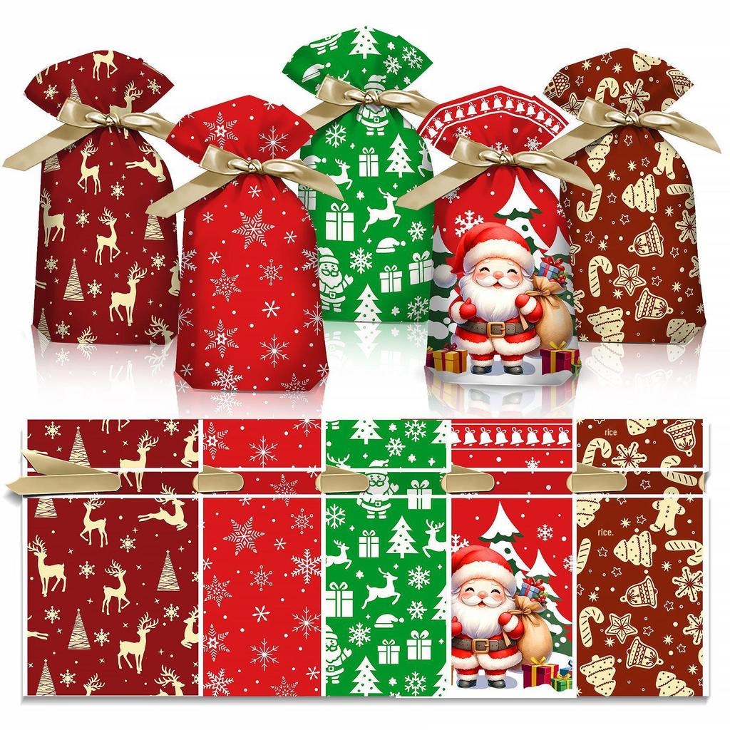 50pcs 2025 Christmas Candy and Cookie Gift Bags with Ribbon Drawstrings