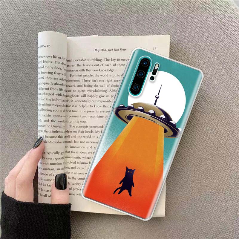 UFO Alien Cat universe Phone Case For Huawei P50 Pro P10 P20 P30 P40 Lite Cover Mate 40 30 20 10 Lite Capa Shell