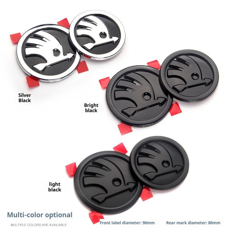 Skoda Black Grille Emblem 90MM & Trunk Badge 80MM, ABS, Multi-Color, Single Piece for Skoda Models hkjn65