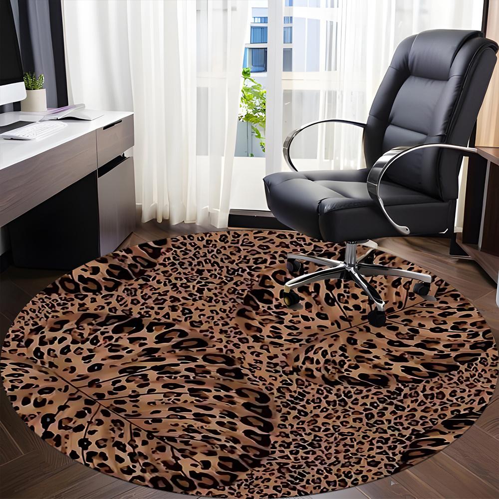 1pc Leopard Print Office Round Area Rug, Indoor Mat Suitable ForOffice, Under Office Chairs Bedroom Living Room Home Decor, Room Deco Q076
