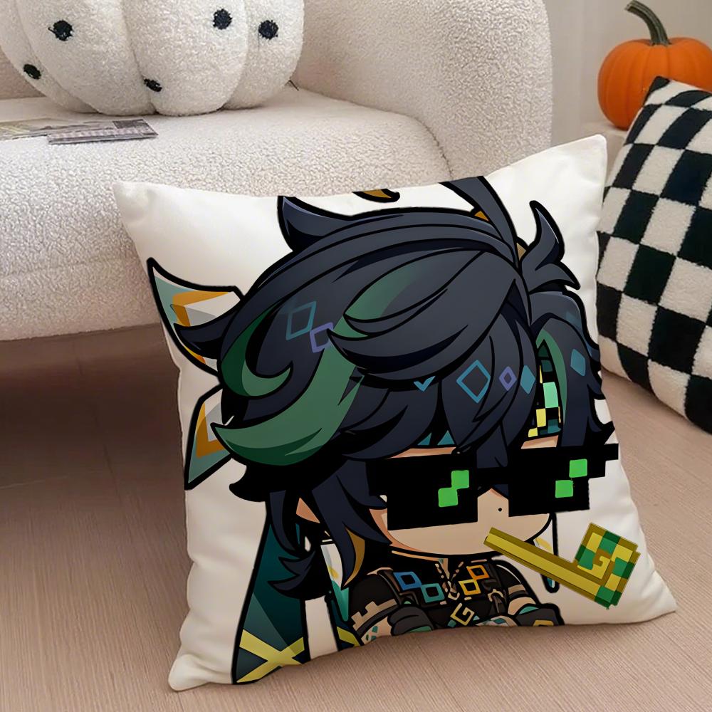 MiHoYo heiß lustig Genshin Emotes Meme Kissenbezug Überwurf-Kissenbezug Versteckter Knopf Strapazierfähiges Polyester Stuhlkissen