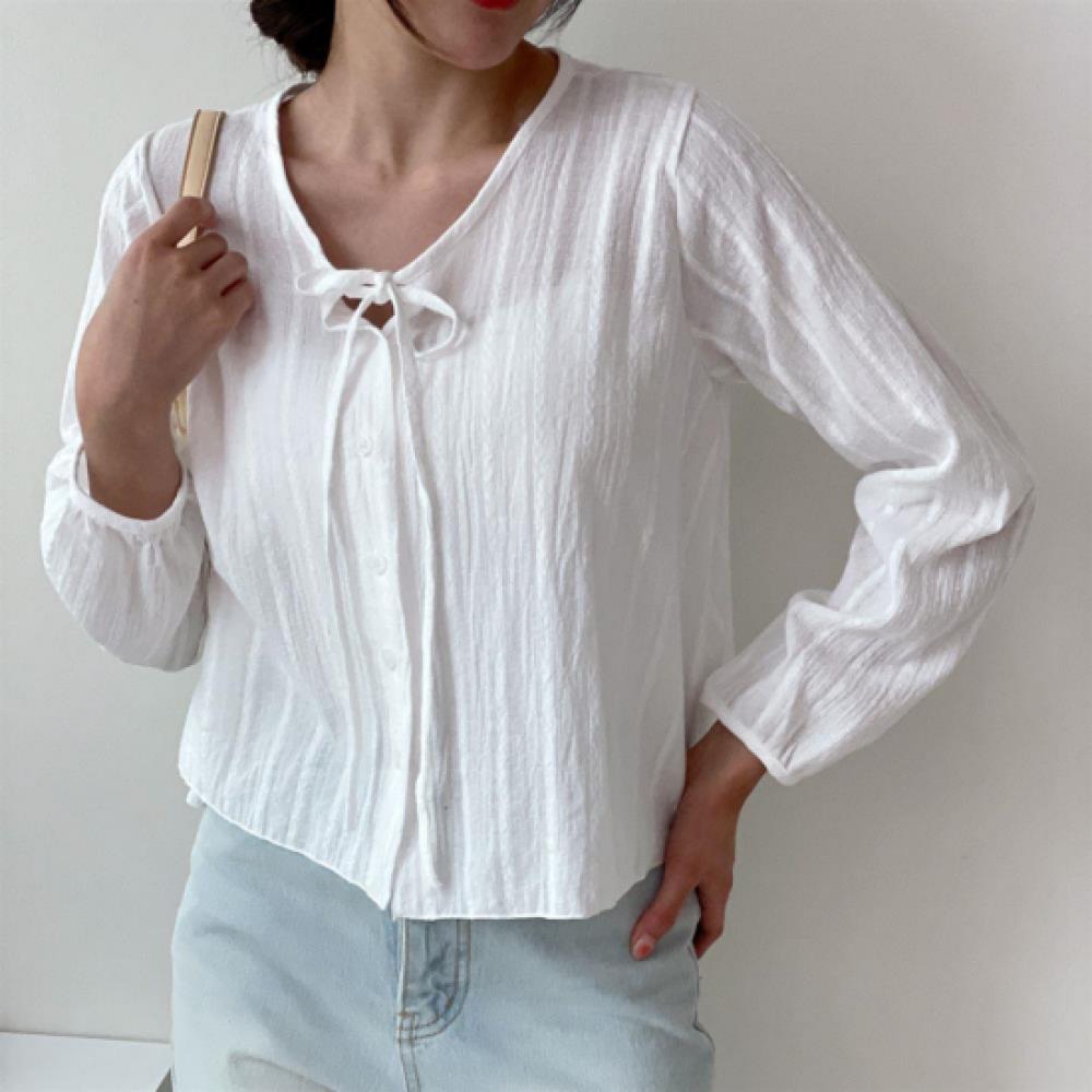 New ArrivalS Open Run Women S blouSe With Ribbon Necklace Cabled See Through 3
