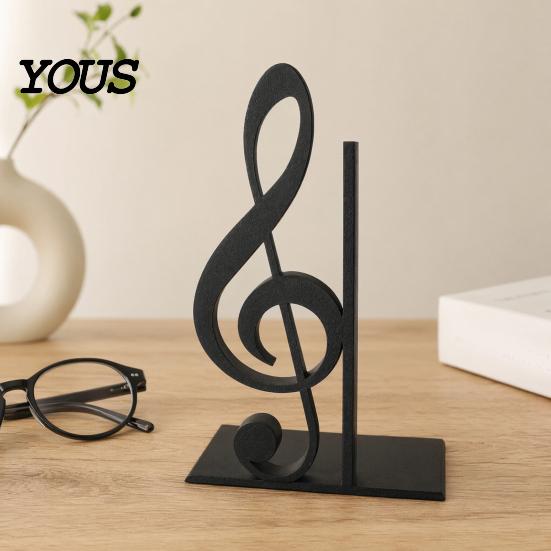 Matte Surface Book Stopper 3D Printed Music Note Bookend, Decorative Shelf Organizer, Modern Desk Decor for Home Themed Gift Office Study, Heavy Base