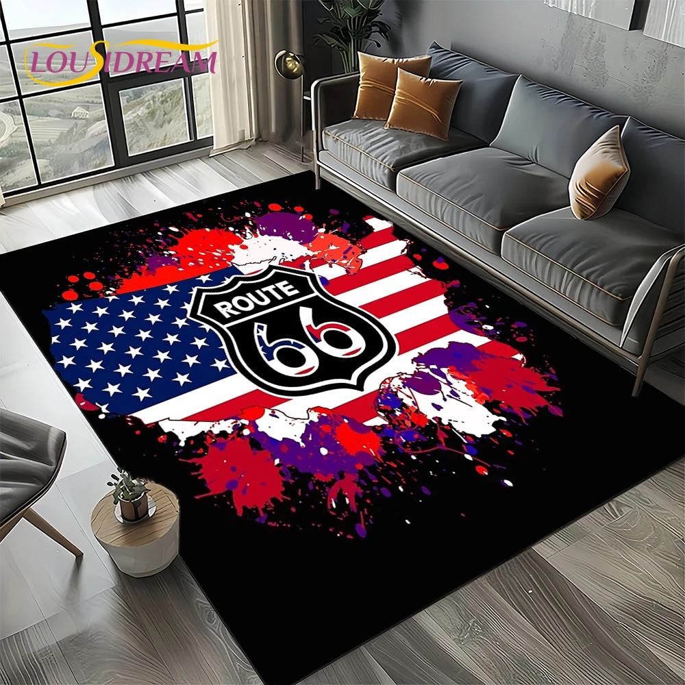 Route 66 Retro America Historic Mother Road,mãe EstradaCarpet Rug for Living Room Bedroom Home Sofa,Area Rug Non-slip Floor Mat