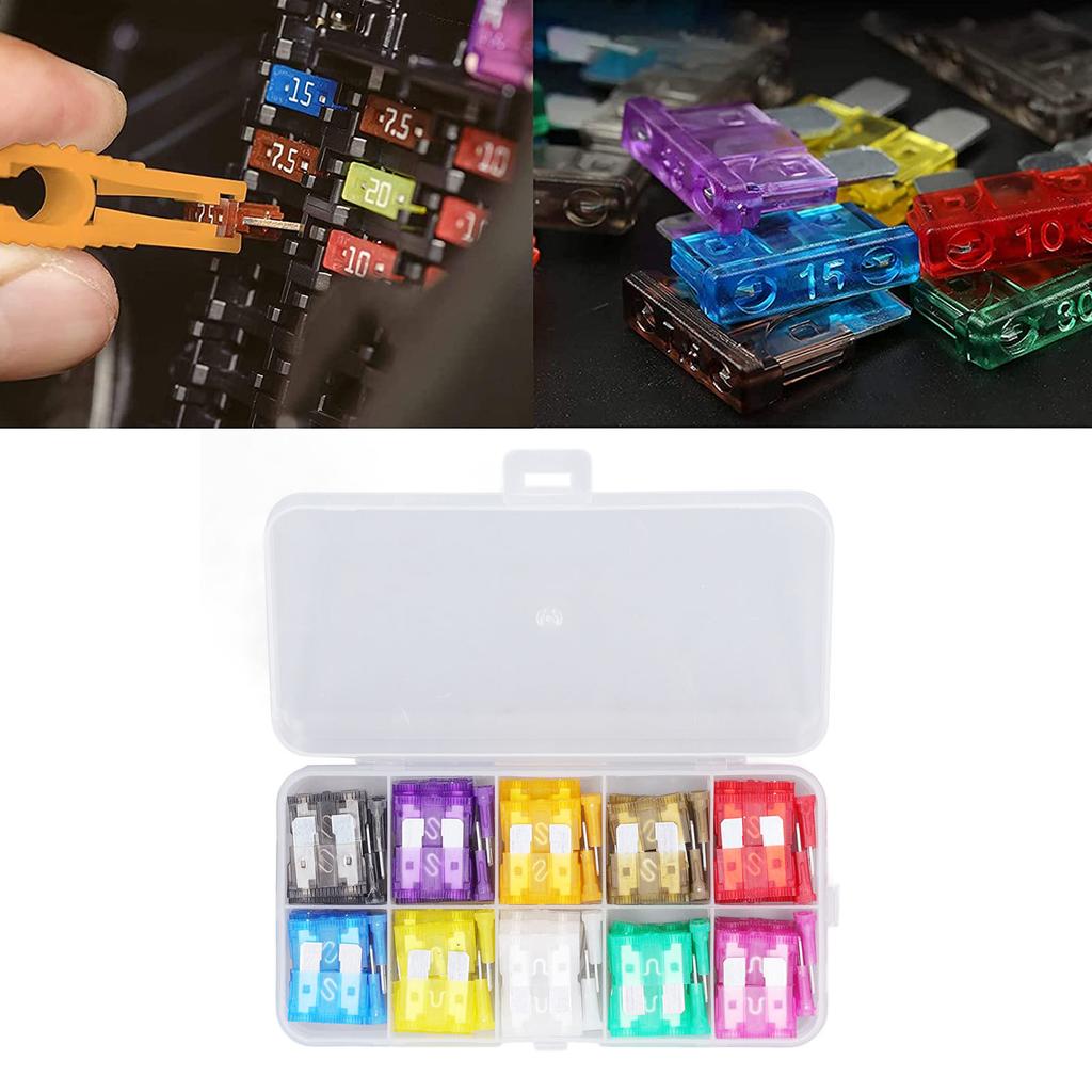 100Pcs Car Fuse Blade Medium 2A‑35A 10 Types Fuse Assortment Set Kit for Protection