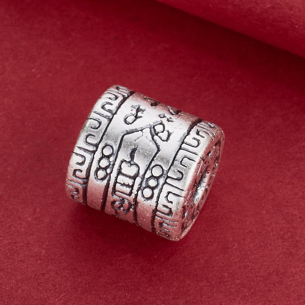 S999 Sterling Silver Chinese Style Barrel Beads for DIY Jewelry and Weaving Accessories.
