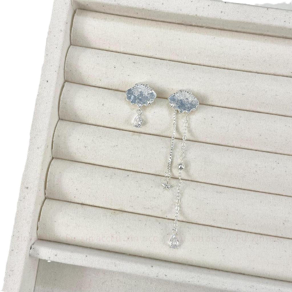 Star Tassel Gradient Blue & White Crystal Nebula Earrings