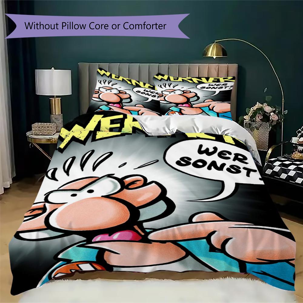 Werner Comic Pattern Bedding uilt Set uilt Cover Pillowcase Home Decoration Birthday Gift (1 * duvet cover + 2 * pillowcase without core)245