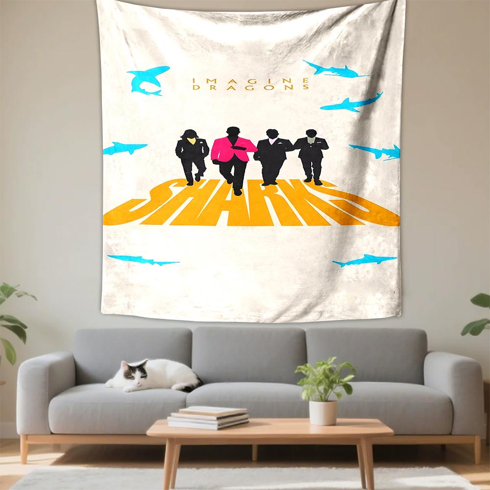 Vertical Tapestry Imagine Dragons Sharks Band Silhouettes Walking Pink Wall Hanging Tapestry for Dorm Bedroom Gift