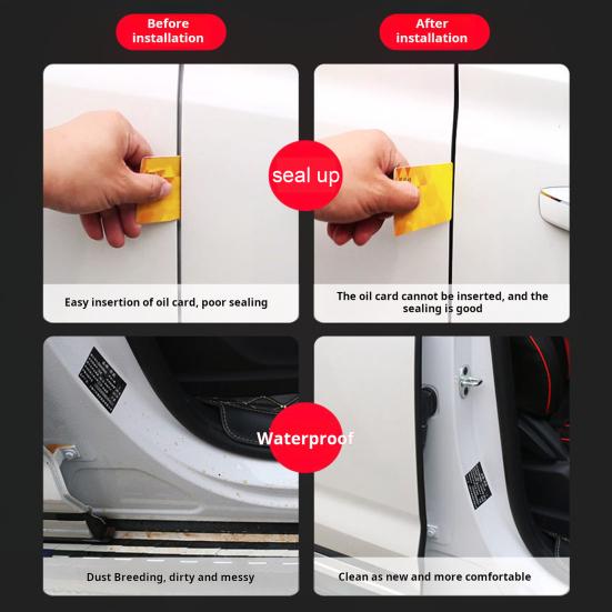 1 Roll Car Door Sealing Strip Noise Reduction Windproof Water-Resistant Self Adhesive Strong Stickiness Easy To Install Auto Door Rubber Seal Strip