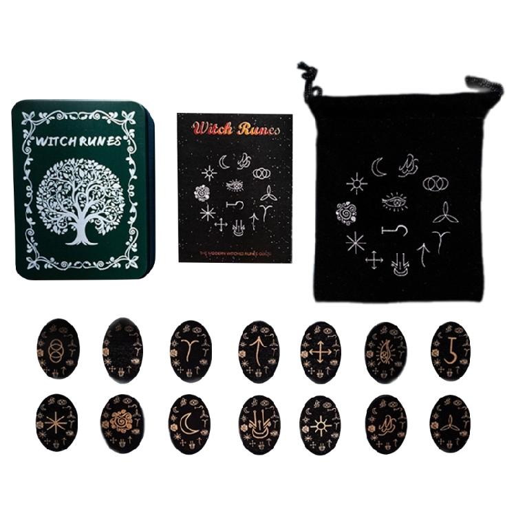 Runes Stones Set, Solid Wood Runes with Box for Travel, Divinations, Witchcrafts