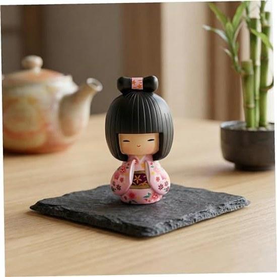 NUOBESTY Japanese Kokeshi Doll Kimono Collectible Figurine Asian Geisha Traditional Craft Girl Statue Desktop Decoration Restaurant