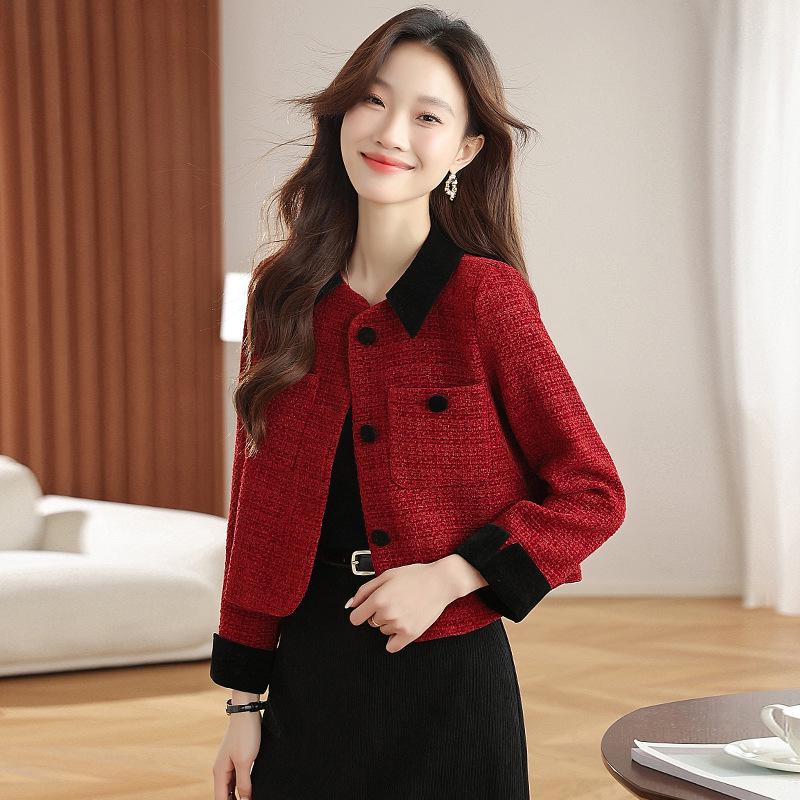 Genuine French Lapel Jacket: Women's Autumn/Winter Angora Red Wool Coat