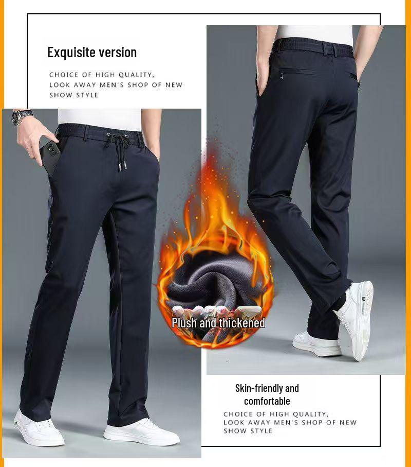 Men's High Waist Stretch Velvet Slim Straight Business Trousers - Autumn/Winter