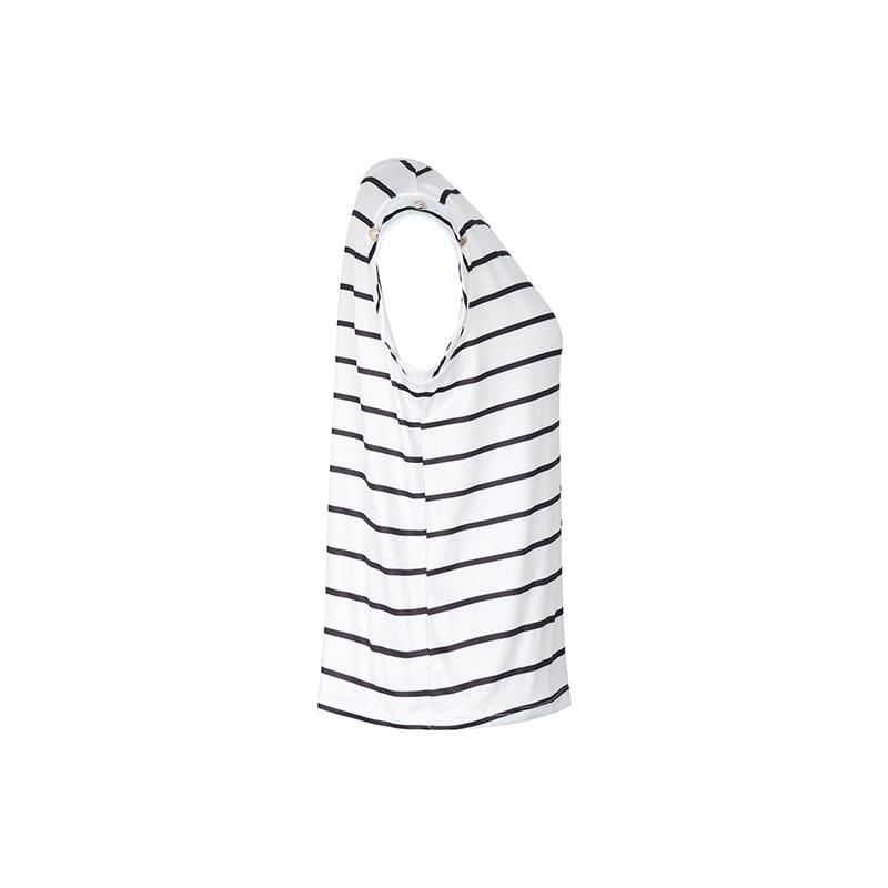Summer Women Sleeveless Striped T-shirt O Neck Print