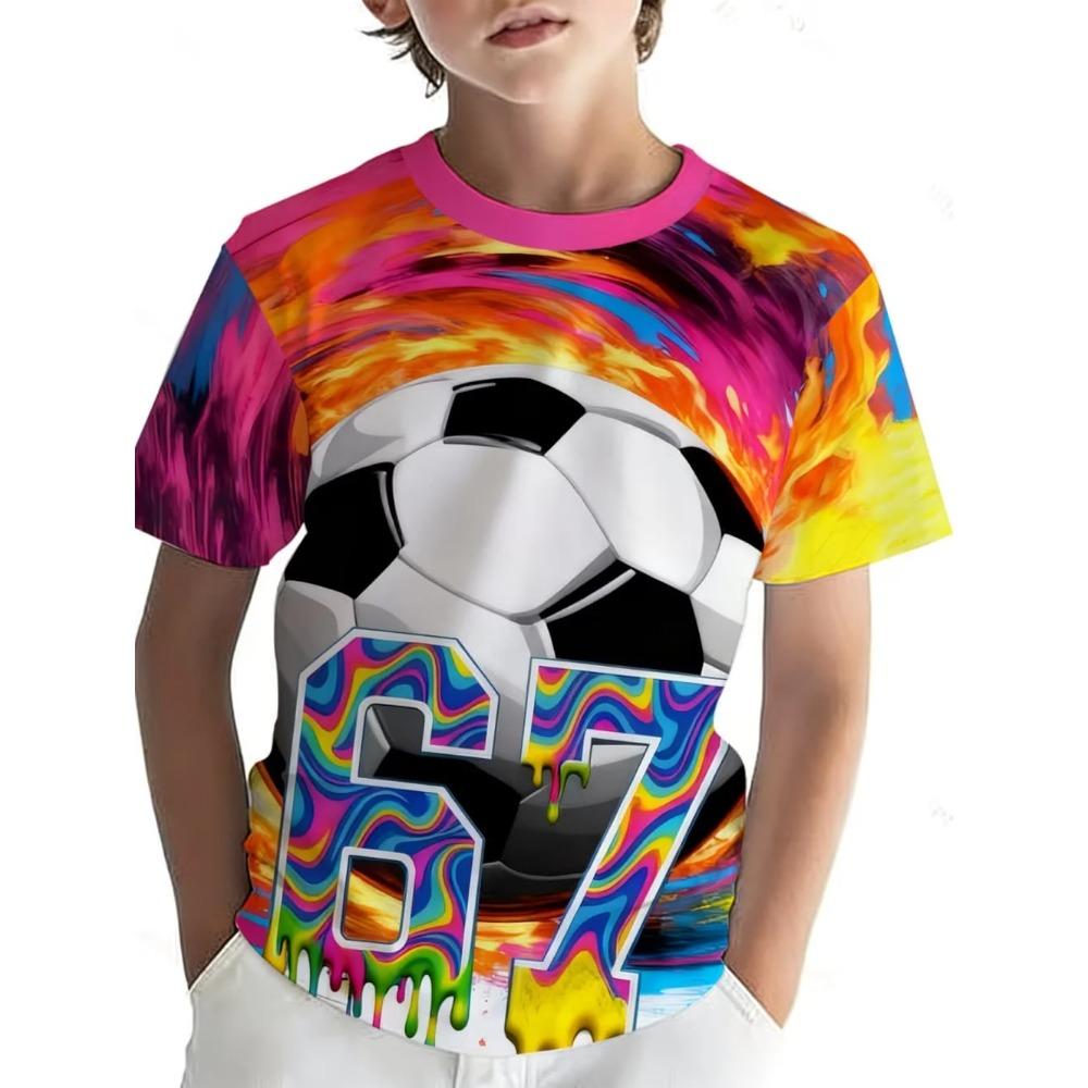 67 Digital Football Print Children's T-Shirt Summer Short Sleeve T-Shirt Sports Top Fashion Comfortable T-Shirt for Boys Girls