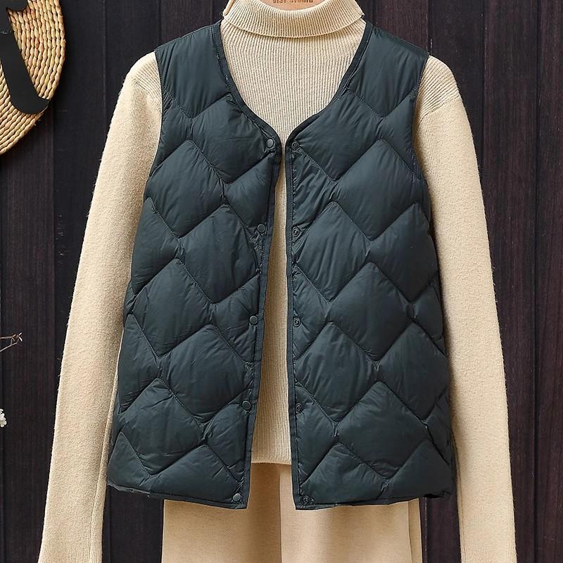 2025 Autumn and Winter New Light Down Vest Women's Vest Rhombus V-neck Inner with Casual Liner Vest