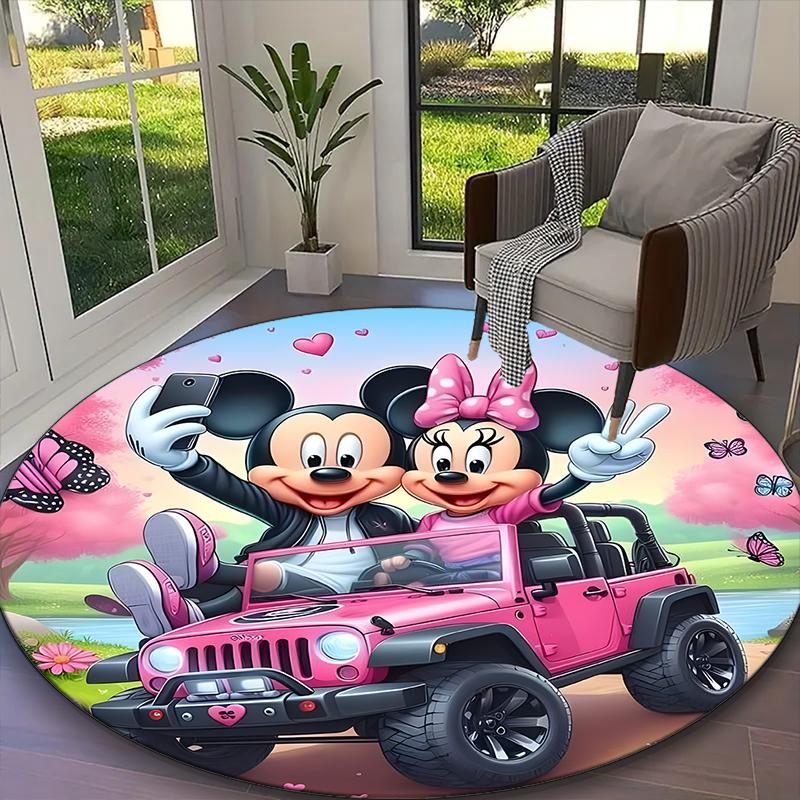

1pc Round Rug Appropriate for Office, Mickey And Minnie Halloween Night Floral Carpet, Versatile Printed Chair Rug, Durable Home Sofa Carpet Diameter 60cm