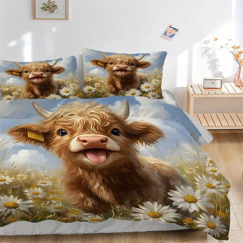 3er-Set Happy Highland Cow Print Bezüge Ultra Weich, Atmungsaktiv