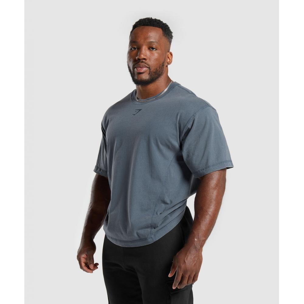 Gymshark Heritage Washed T-Shirt Titanblau A4a9h Ucms